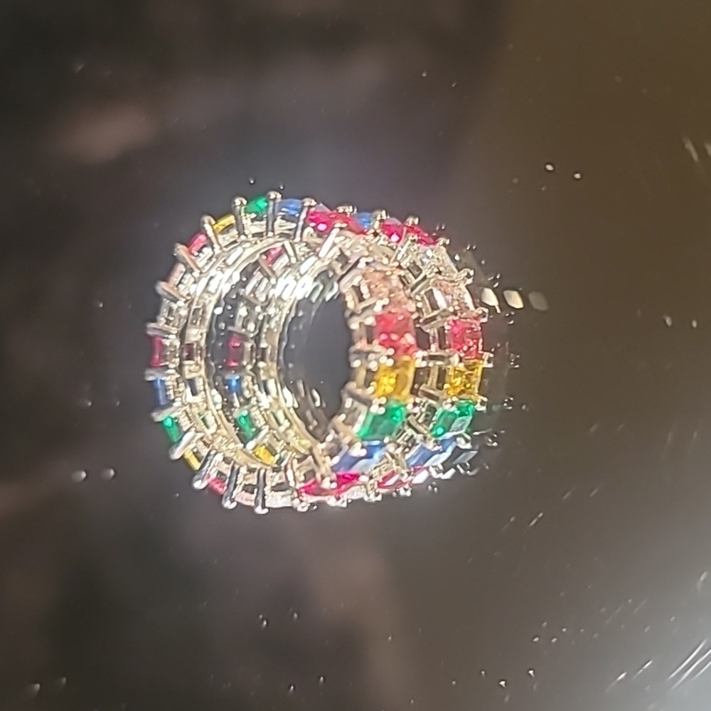 0516. Multicolor Lab Gemstones in 925 Sterling Silver Sparkly 💫Ring💜❤️💚💙🩵 - Picture 10 of 13